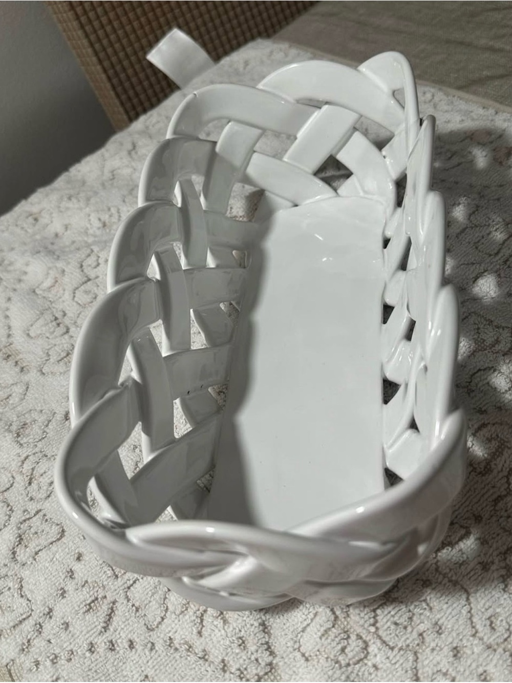 Primo'Gi Italy White Woven Ceramic Bread Basket - Handmade Lattice vintage - Picture 9 of 10
